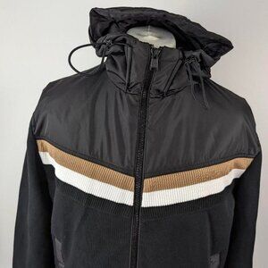HUGO BOSS Mixed-material zip-up hoodie with signature-stripe detail